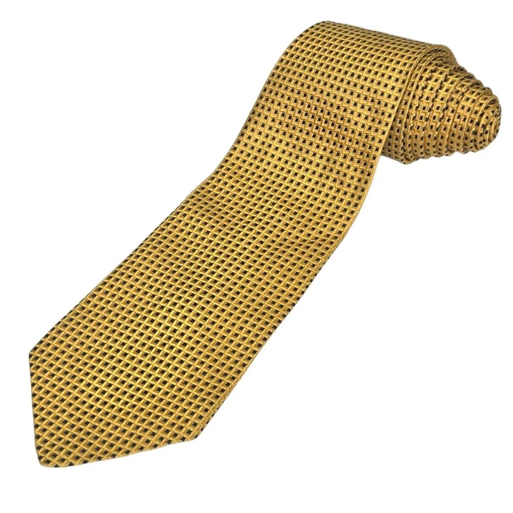 Brooks Brothers 346 Necktie Mens OS Gold Excellent Silk Geometric Square Pattern